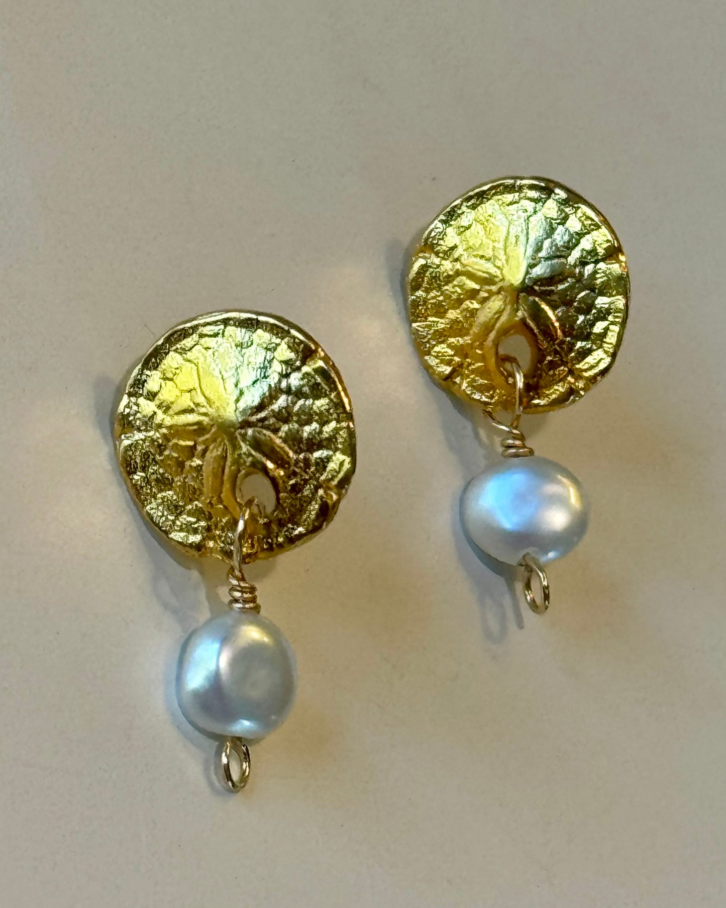 Sand Dollar Pearl Drop Earrings