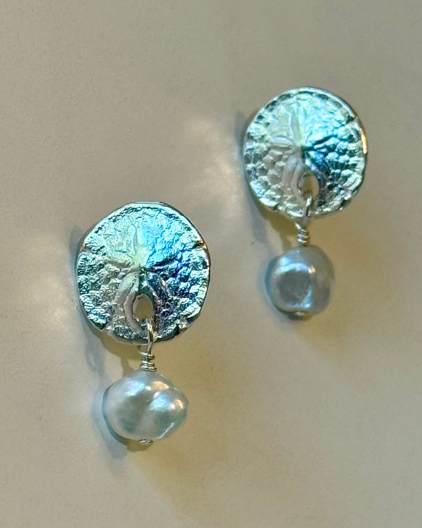 Sand Dollar Pearl Drop Earrings